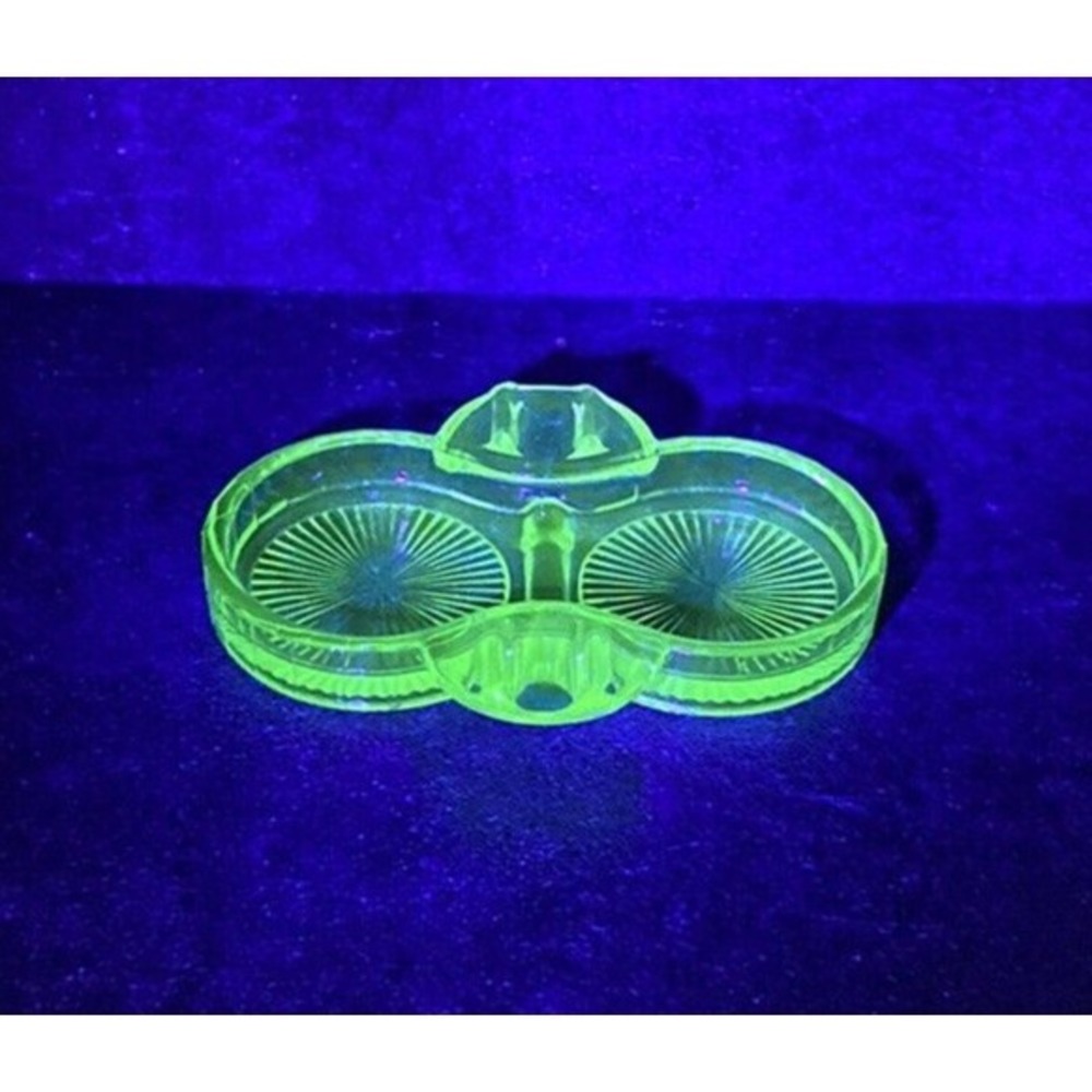 Vtg Uranium Green Depression Glass Double Inkwell and Pen Rest | Rare 1930s-40s